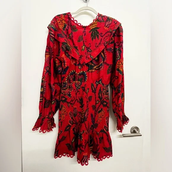 chinese dress ladies Farm Rio Red Folk Tapestry Lenzing Ecovero Viscose Slip Maxi Dress, Folk Tapestry Red / XXS